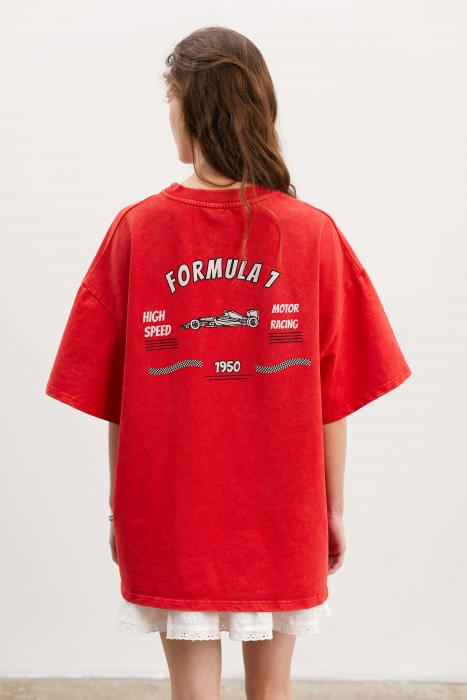 Футболка оверсайз вываренная  красная formula 1