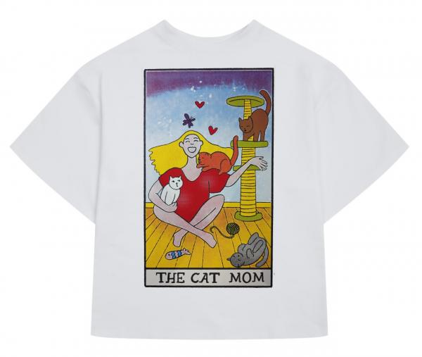 Футболка оверсайз біла the cat mom